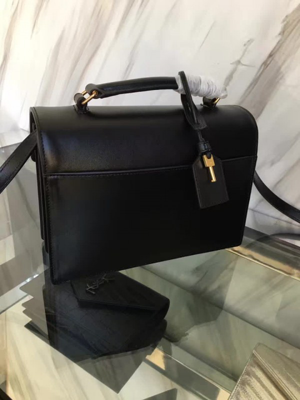 y51 Sa1nt Lau*nt black leather medium high school satchel bag 5114 22cm x 8cm x 16cm