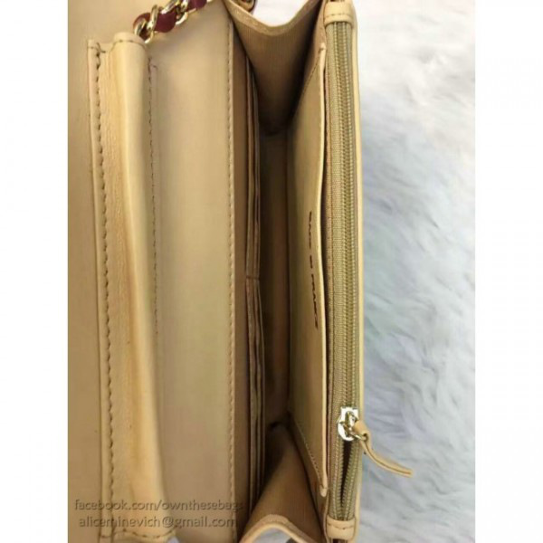Ch**el lambskin mini chain wallet light beige a81023 vs03754