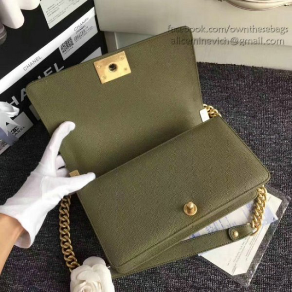 Ch**el quilted caviar boy bag with top handle green