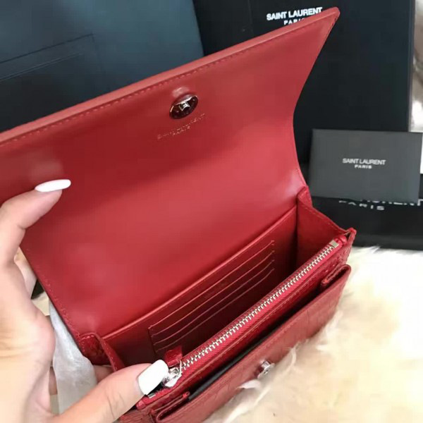 Y51 sunset chain wallet in crocodile embossed shiny leather 4860 17cm x 13cm x 7cm