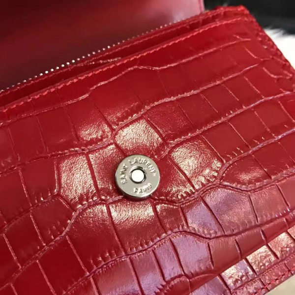 Y51 sunset chain wallet in crocodile embossed shiny leather 4860 17cm x 13cm x 7cm