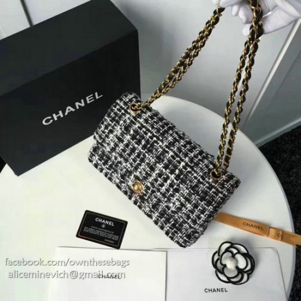 Ch**el tweed flap shoulder bag gold