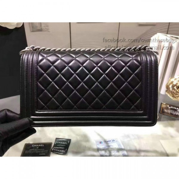 Ch**el quilted lambskin medium boy bag black silver hardware