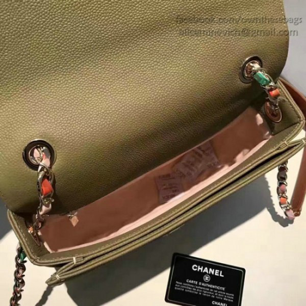 Ch**el grained calfskin flap bag with top handle green
