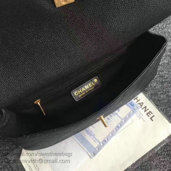 Ch**el grained calfskin large top handle flap bag black