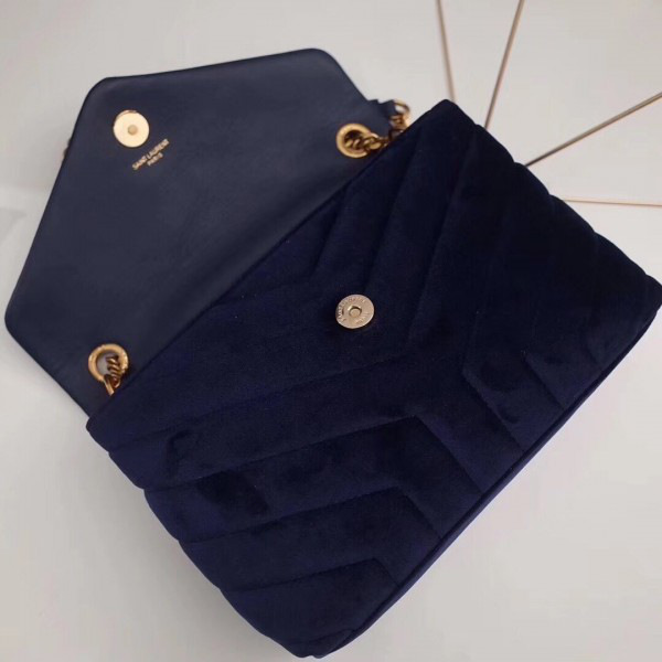 Y51 loulou monogram quilted velvet shoulder bag blue 4795 25cm*17cm*9cm