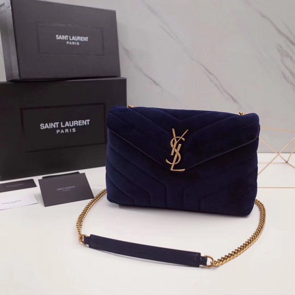 Y51 loulou monogram quilted velvet shoulder bag blue 4795 25cm*17cm*9cm
