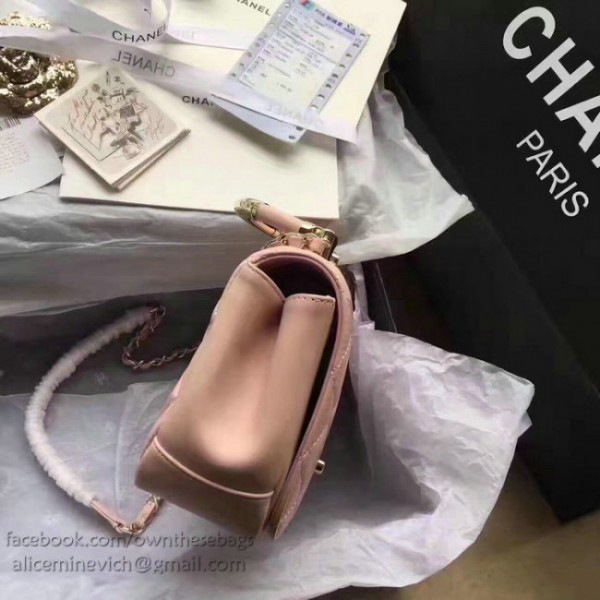 Ch**el caviar quilted lambskin flap bag with top handle pink