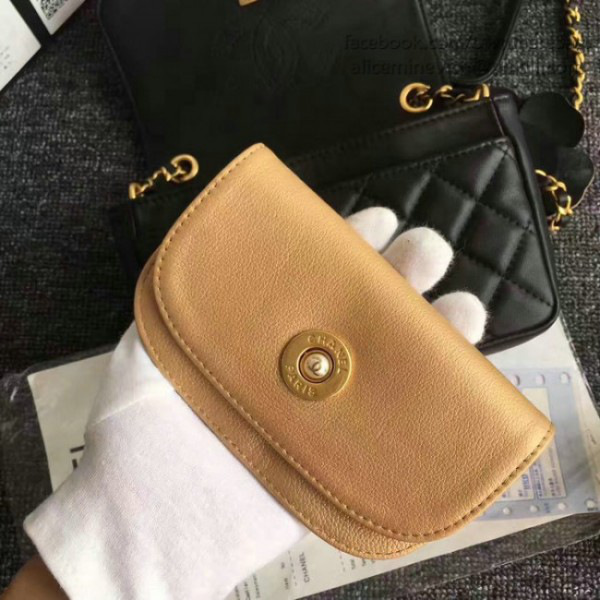 Ch**el calfskin camellia waist chain bag black a91830