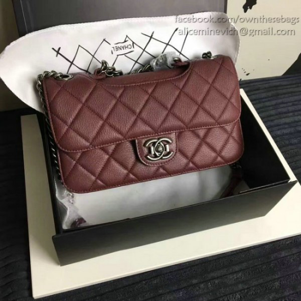 Ch**el quilted deerskin perfect edge bag burgundy a14041