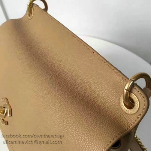Ch**el grained calfskin large top handle flap bag beige