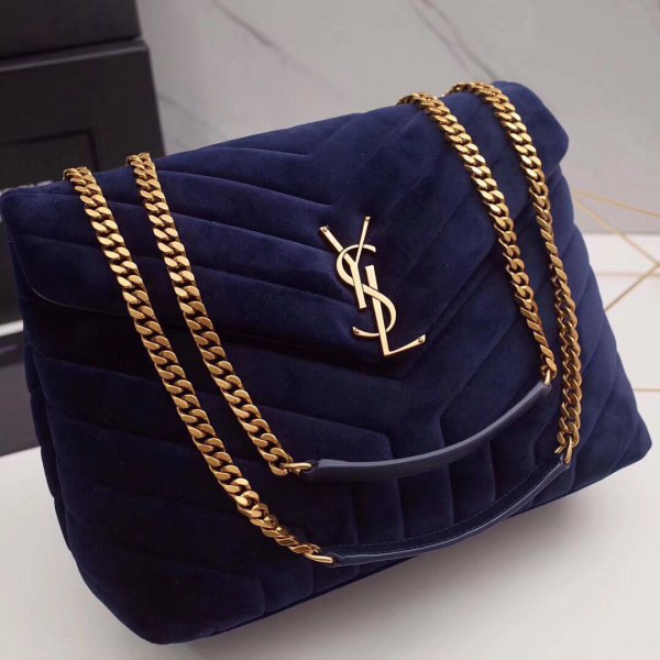 Y51 loulou monogram quilted velvet shoulder bag large blue 481 30cm*20cm*10cm