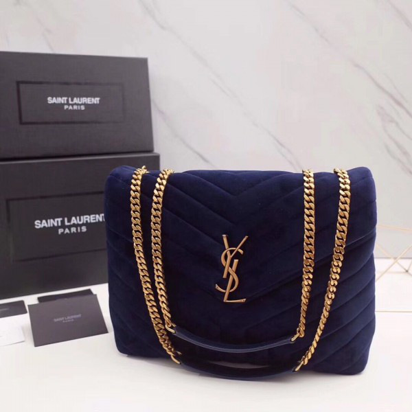 Y51 loulou monogram quilted velvet shoulder bag large blue 481 30cm*20cm*10cm