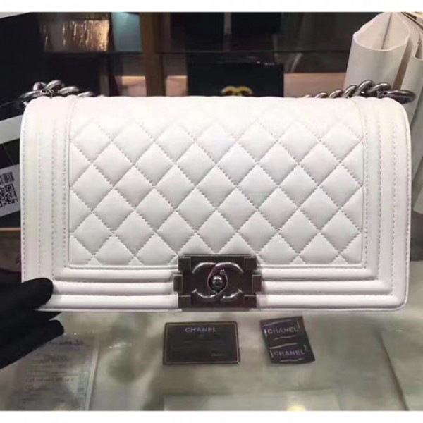 Ch**el quilted lambskin medium boy bag white