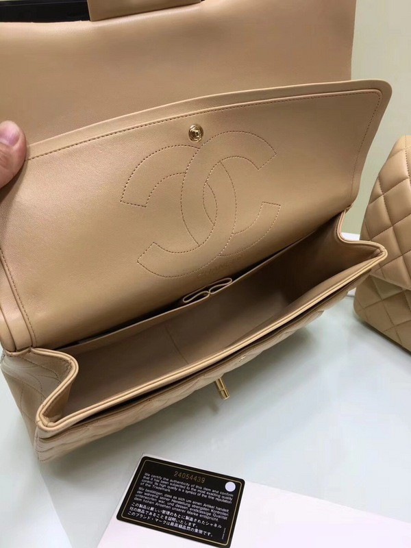 Ch**el classic flap bag beige lambskin leather sliver&gold chain 30cm