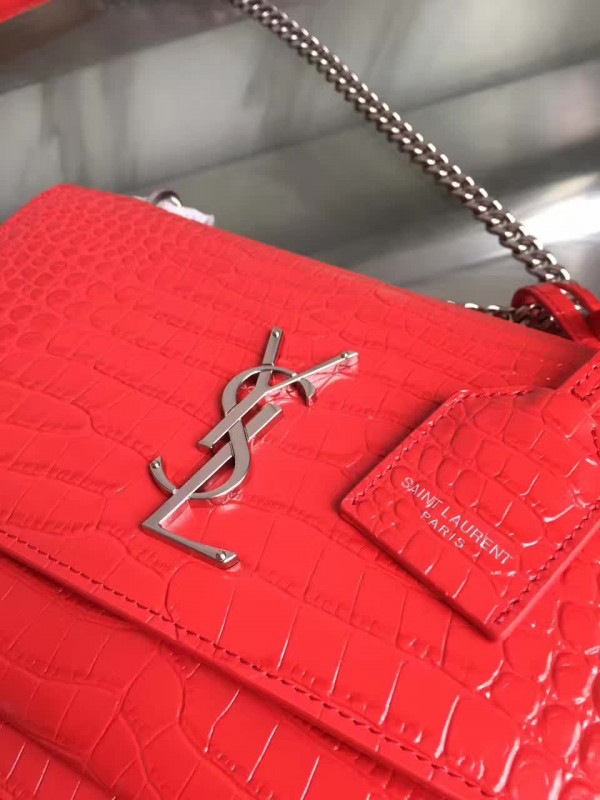 Y51 medium sunset bag crocodile embossed shiny leather 4853 22cm x 16cm x 8cm