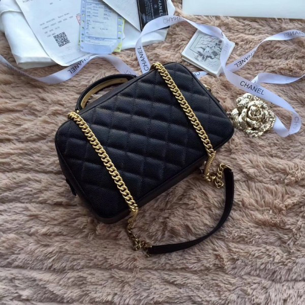 Ch**el bowling bag jersey & gold-tone metal a69924 black 24cm
