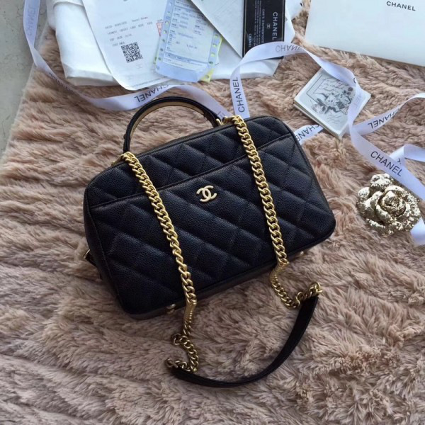 Ch**el bowling bag jersey & gold-tone metal a69924 black 24cm