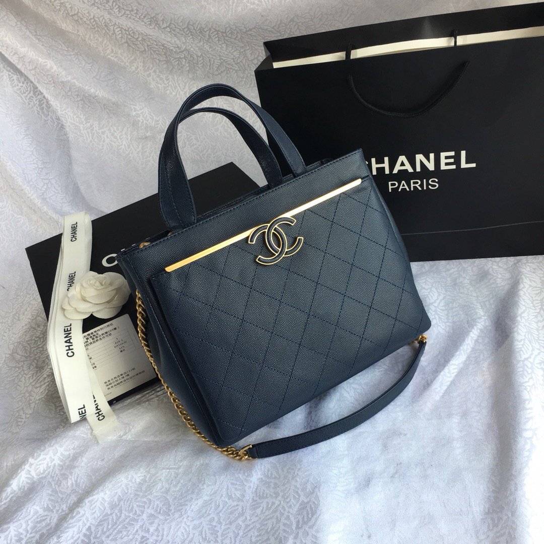 Ch**el small shopping bag dark blue 7563 26x21x13cm