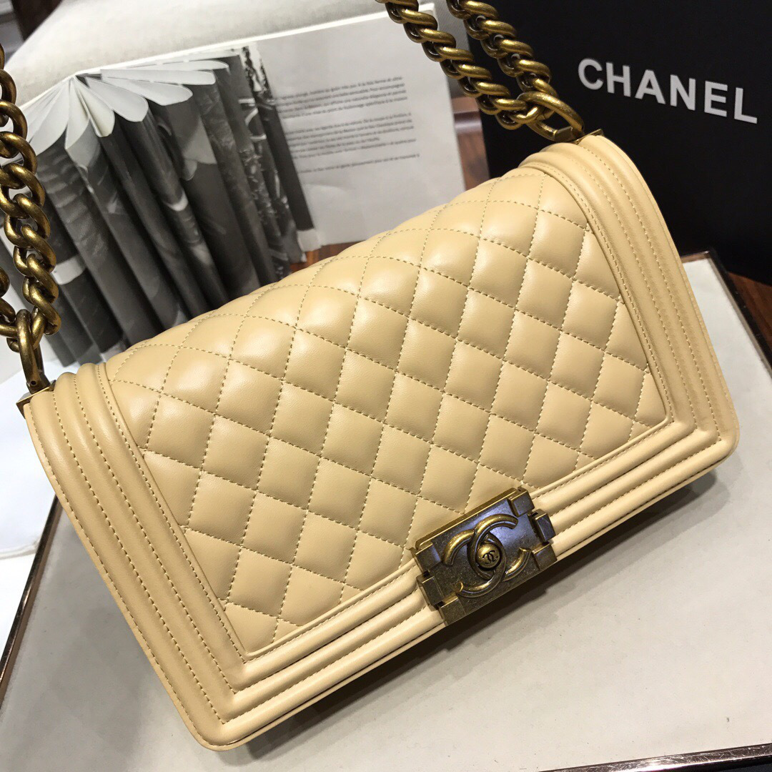 Ch**el 67086 sheepskin classic rhombic hot mom explosion apricot bronze hardware