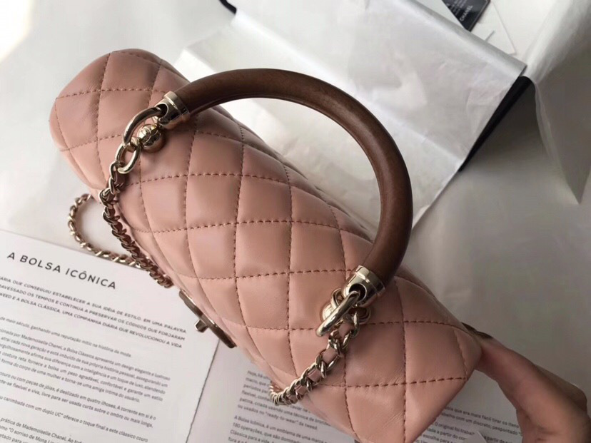 Ch**el flap bag with top handle pink 21cm