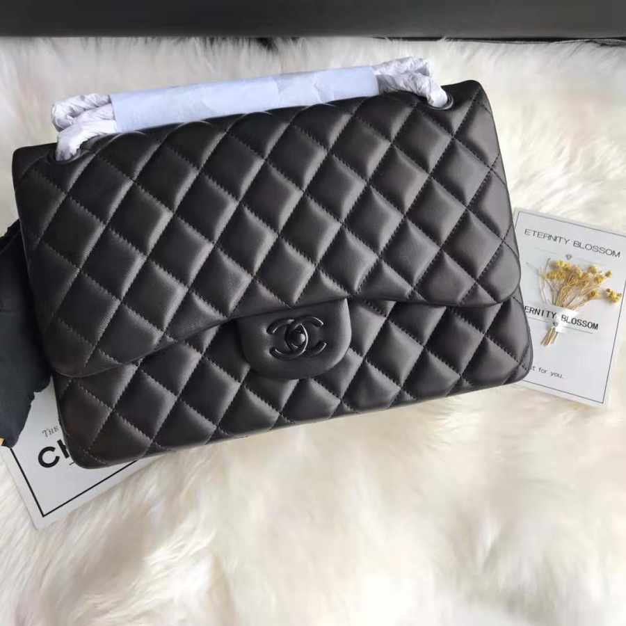 Ch**el flap bag lambskin leather black a1113 30cm