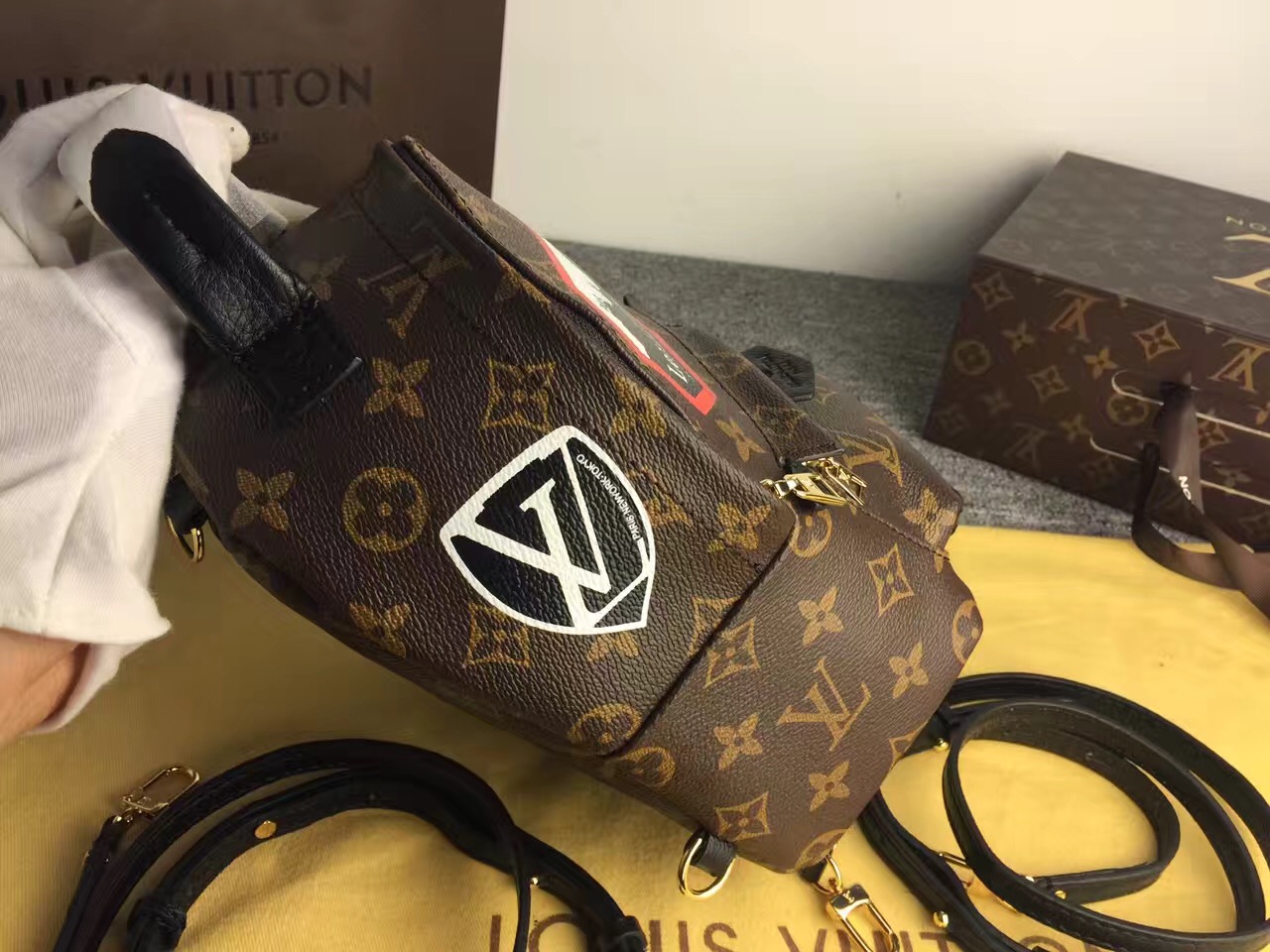 Lv palm springs backpack mini world tour monogram reverse canvas 15cm x 9cm x 22cm