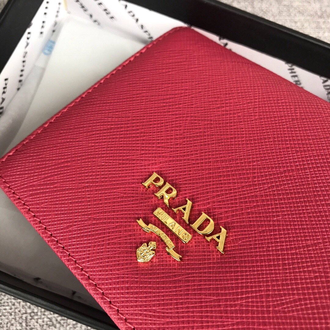 Pra*a small saffiano leather wallet rose red 1mv204 11.2 x 8.5 cm