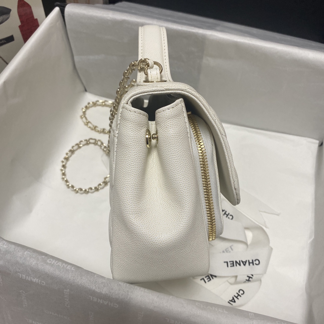 Ch**el mini flap bag with top handle white a93749 19 x 7 x 14 cm
