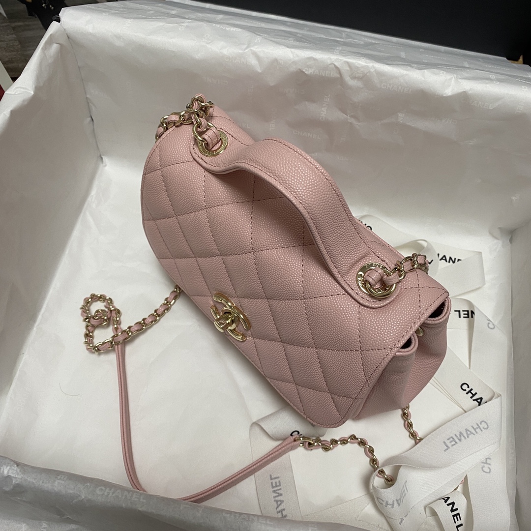 Ch**el mini flap bag with top handle pink a93749 19x7x14cm