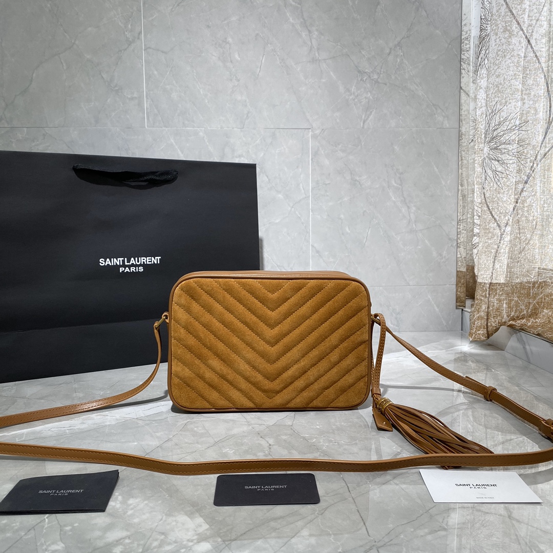 Y51 lou medium -logo quilted-suede crossbody bag brown 520534 23 x 16 x 6 cm