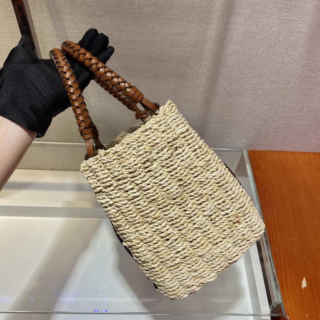 Pra*a women corn husk and leather tote beige 1bg336 26 x 18 x 13.5 cm