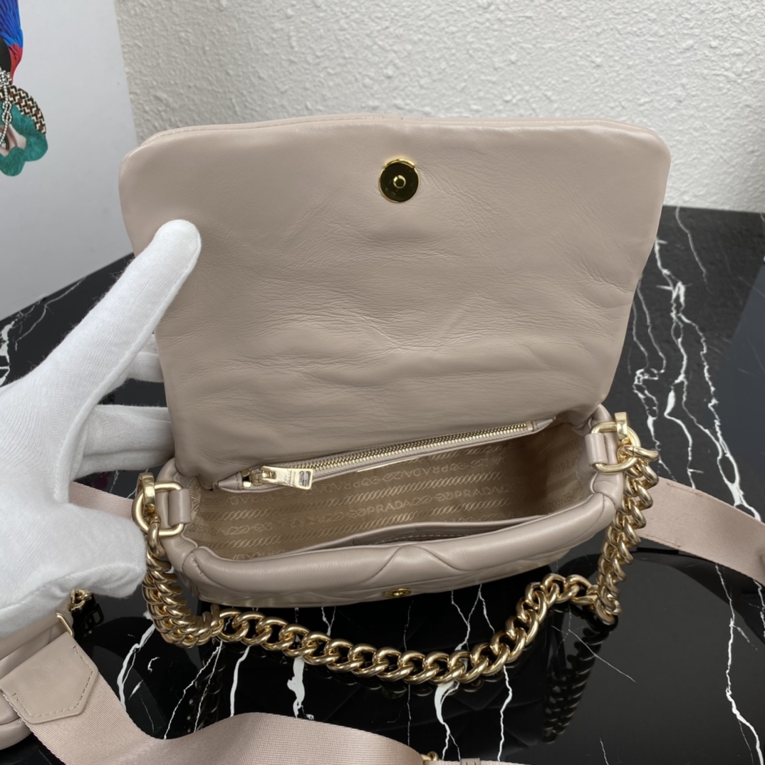 Pra*a system nappa leather patchwork bag beige 1bd292 21 x 16 x 7 cm