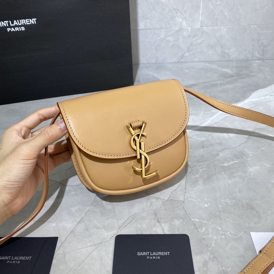 Y51 kaia mini satchel in smooth vintage leather brown gold 619740 15 x 14 x 4.5 cm