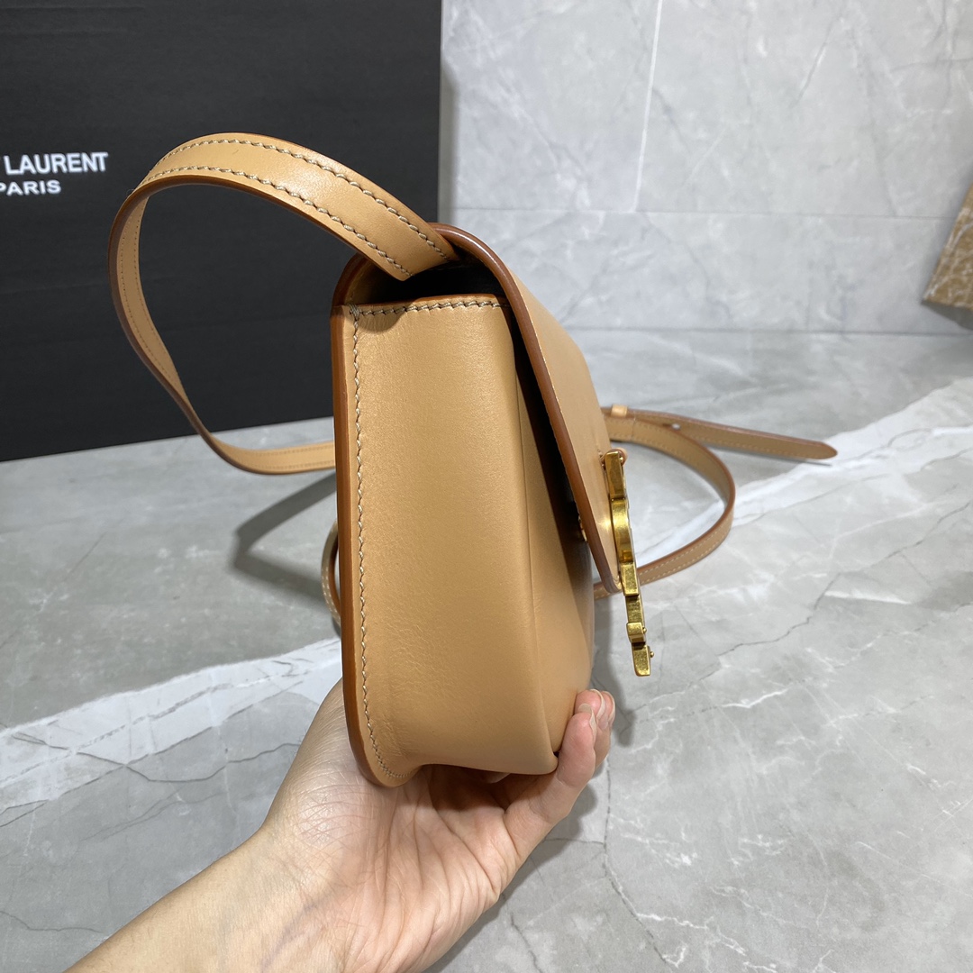 Y51 kaia small satchel in smooth vintage leather brown gold 619740 18 x 15.5 x 5.5 cm