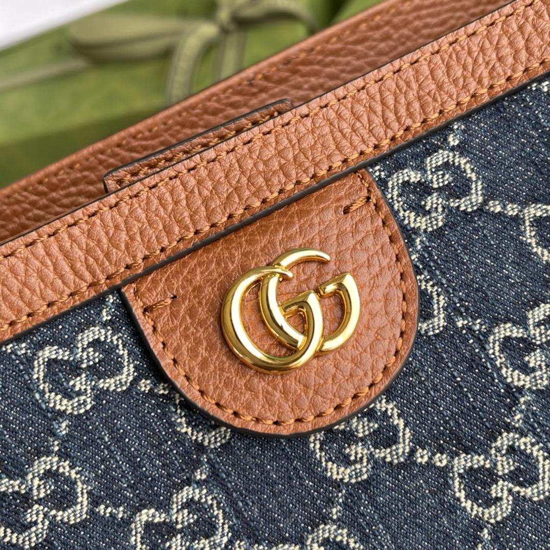 Gvc*1 ophidia gg medium tote blue and ivory denim 631685 38 x 28 x 14 cm