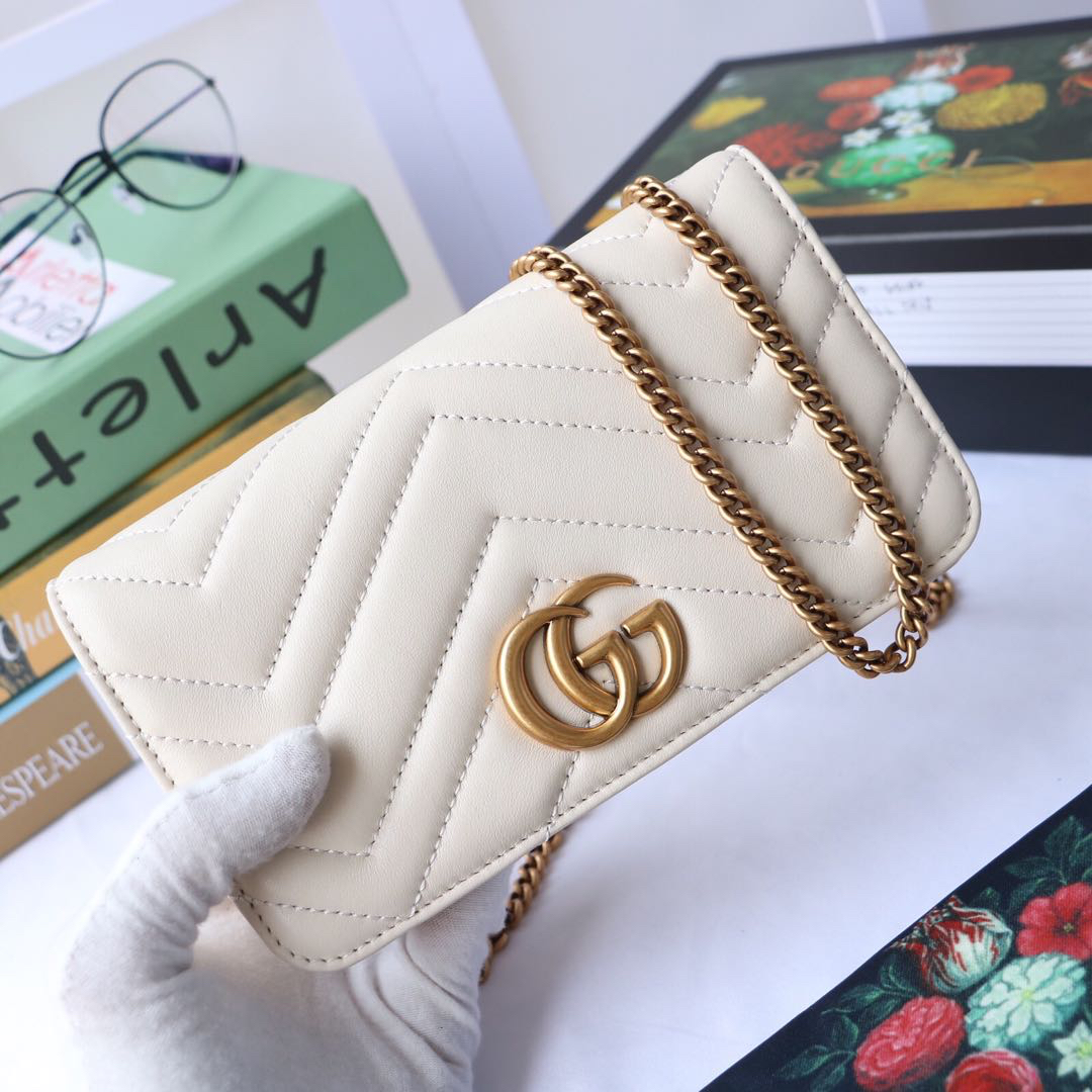 Gvc*1 gg marmont mini bag white leather 488426 18 x 10 x 5 cm