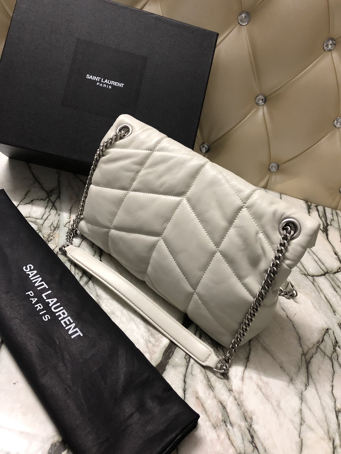 Y51 puffer small bag in quilted bouclÉ tweed white 5774762 29 x 17 x 11 cm