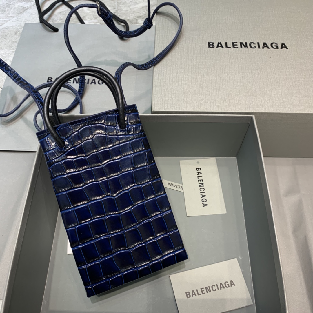 Ba1en*iaga shopping phone holder croc-effect leather bag in dark blue 12 x 4.5 x 18 cm