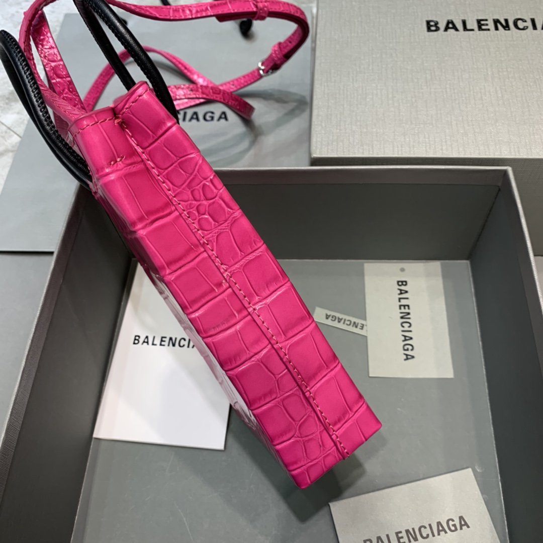 Ba1en*iaga shopping phone holder croc-effect leather bag in fuchsia 12 x 4.5 x 18 cm
