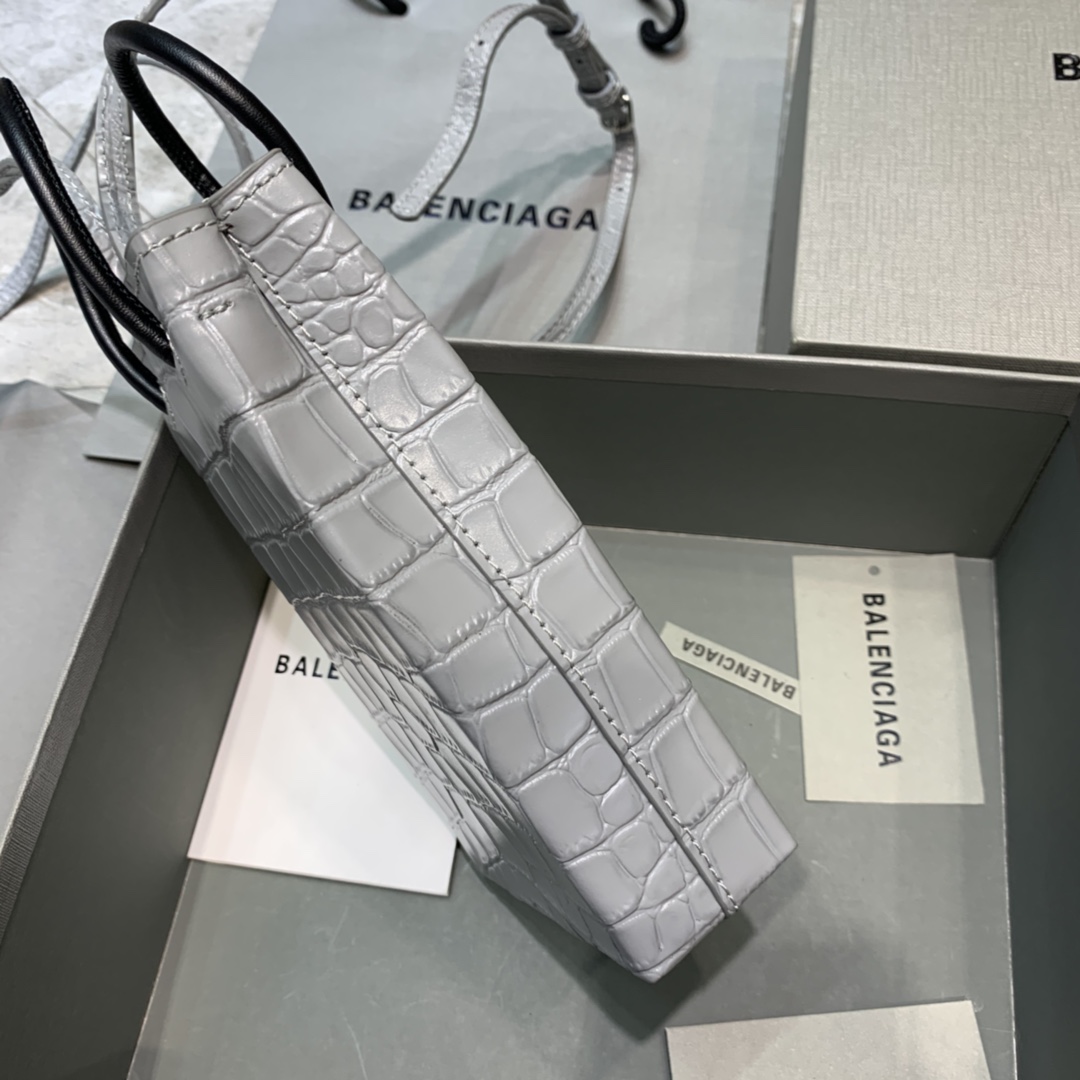Ba1en*iaga shopping phone holder croc-effect leather bag in grey 12 x 4.5 x 18 cm