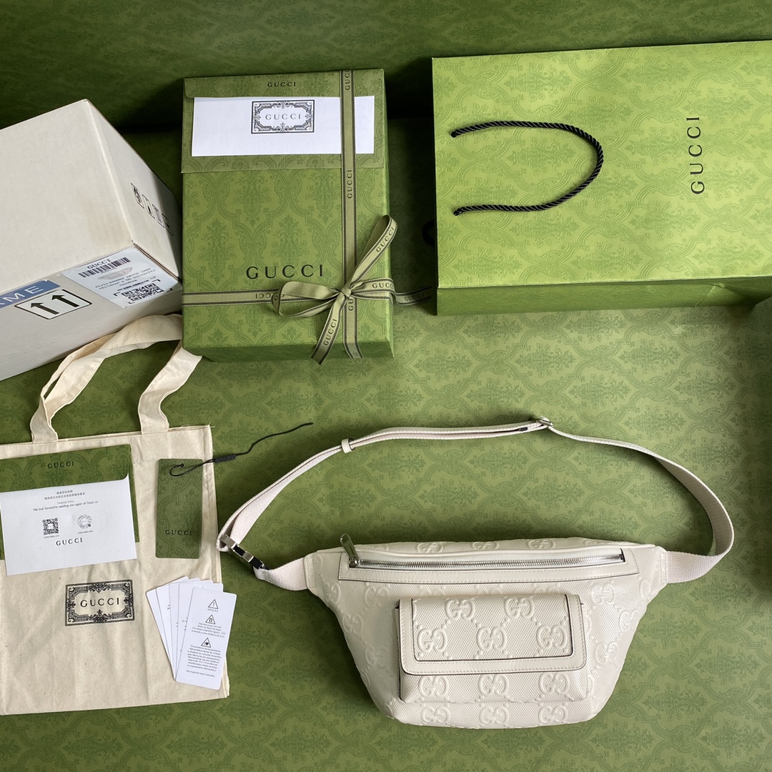 Gvc*1 gg embossed belt bag leather white 645093 28 × 18 × 8 cm