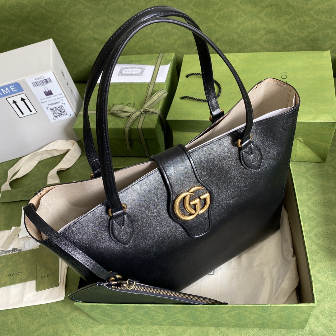 Gvc*1 medium tote with double g black leather 649577 35 x 32 x 11 cm
