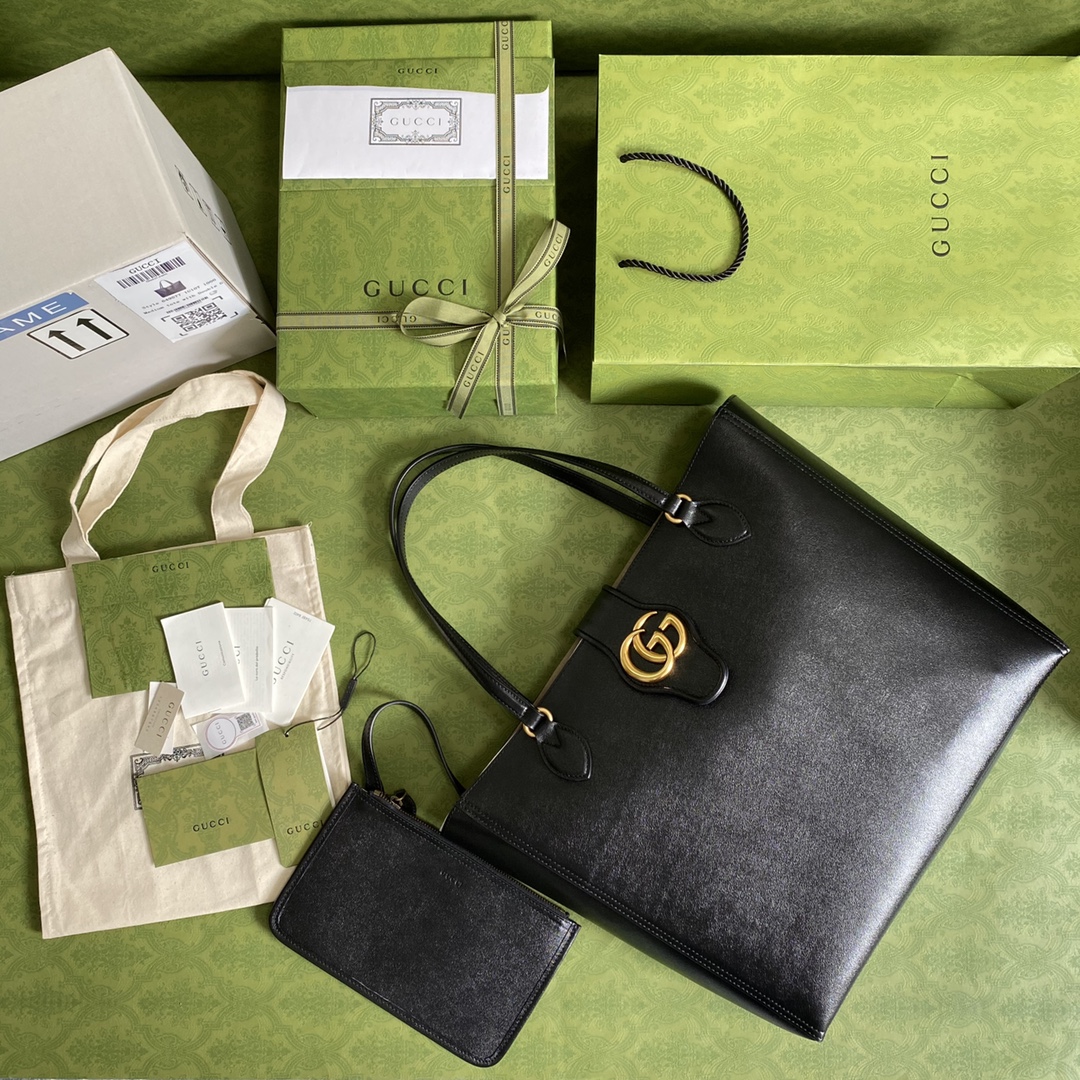 Gvc*1 medium tote with double g black leather 649577 35 x 32 x 11 cm