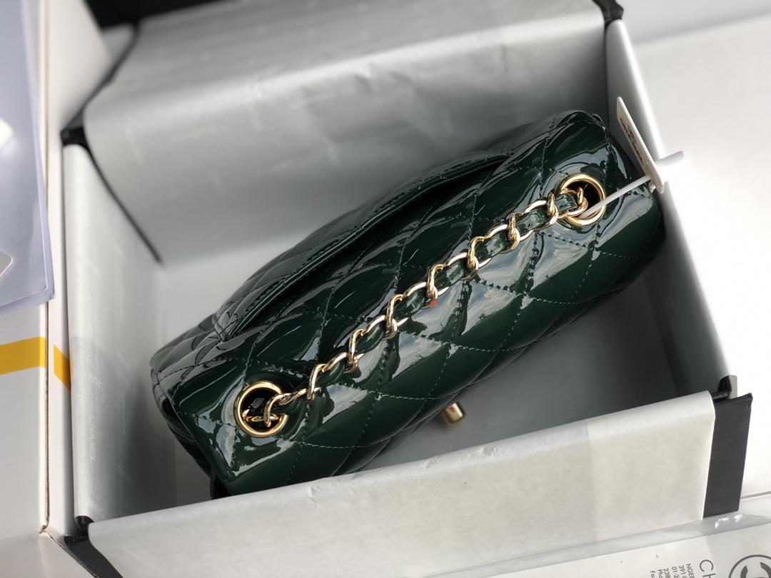 Ch**el cf mini patent calfskin & golden metal forest bag 20cm