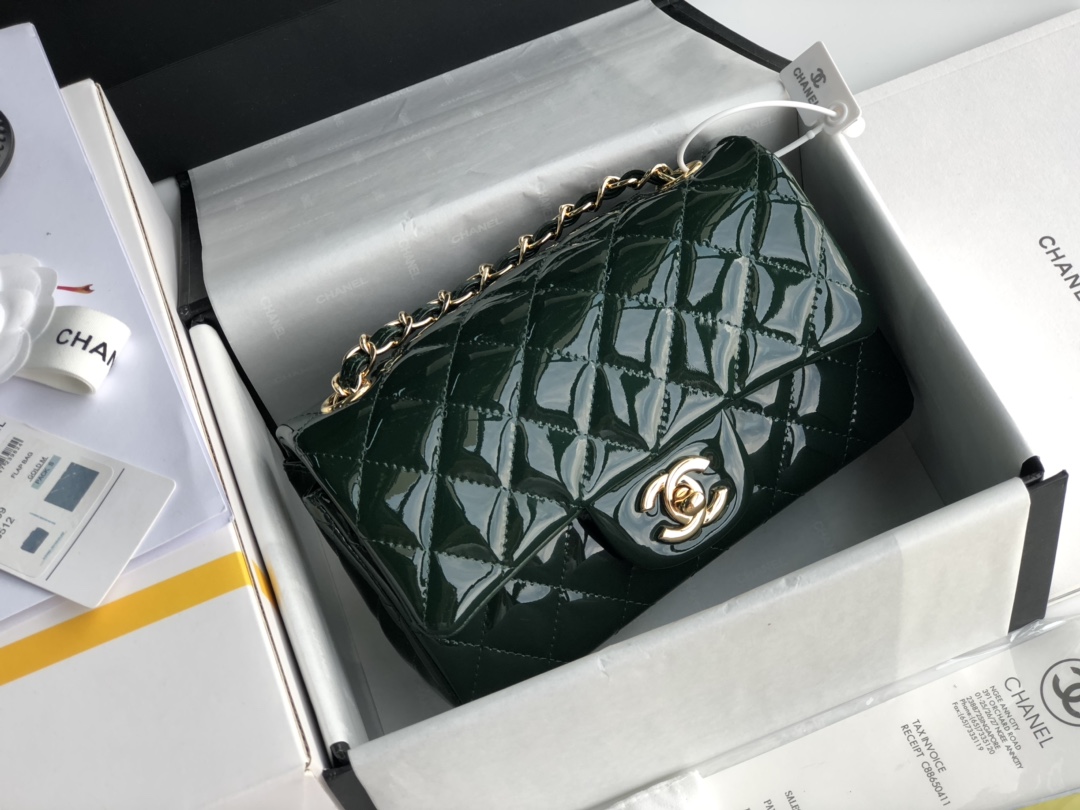 Ch**el cf mini patent calfskin & golden metal forest bag 20cm