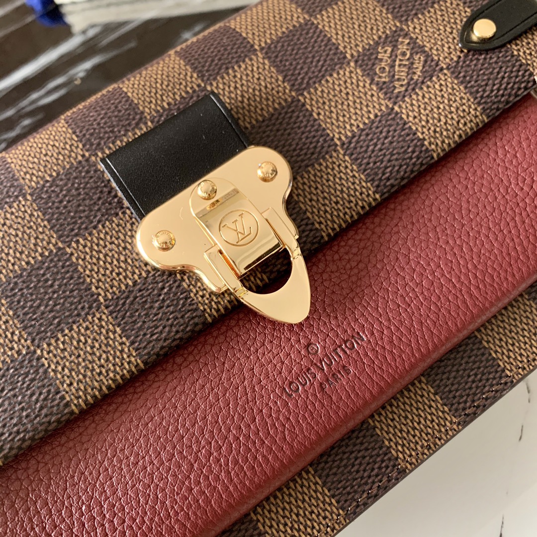 l0vis Vvtt0n vavin chain wallet damier ebene canvas bordeaux noir n60222 19 x 12.5 x 4 cm