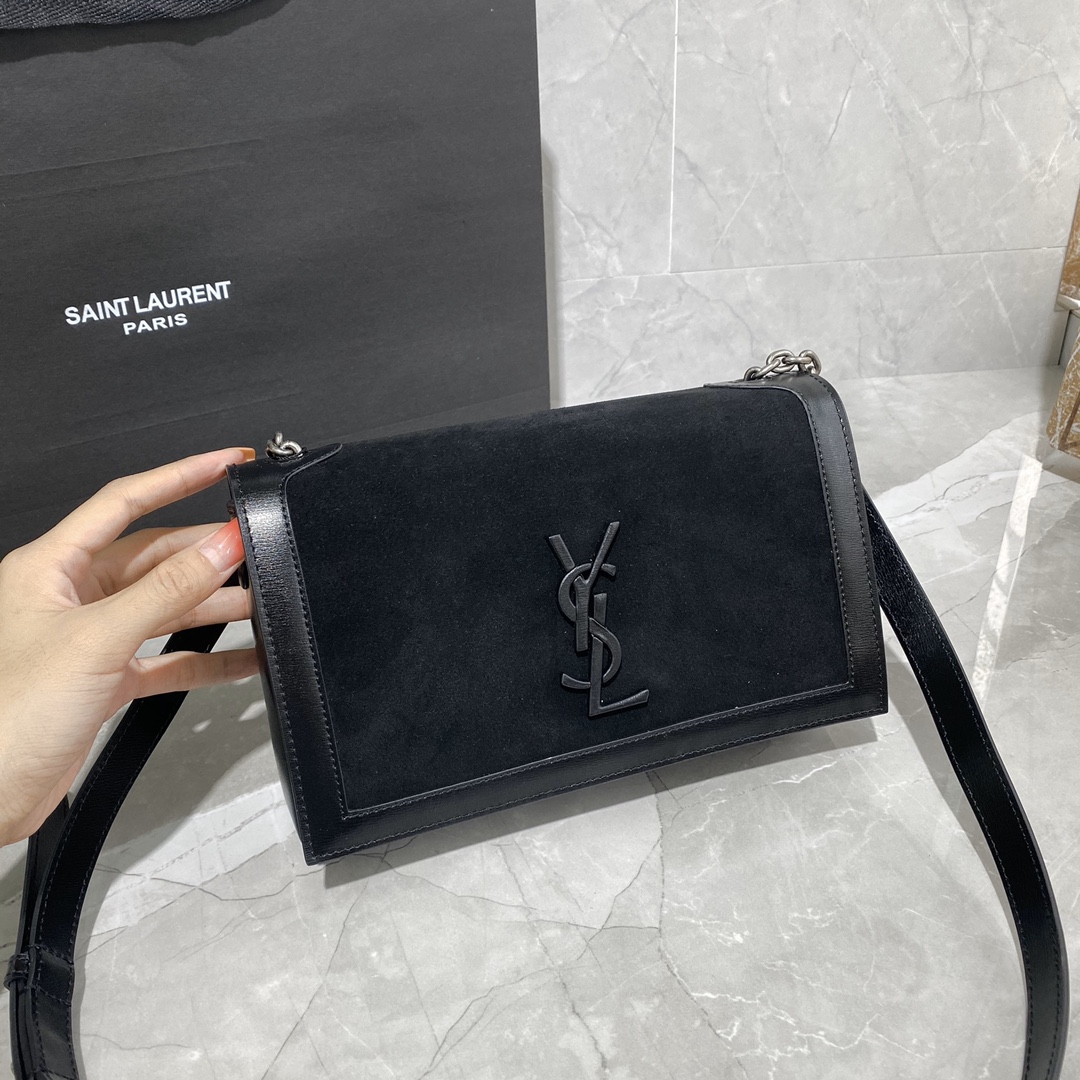 Y51 book bag in suede and smooth leather black 532756 24 × 14 × 8 cm