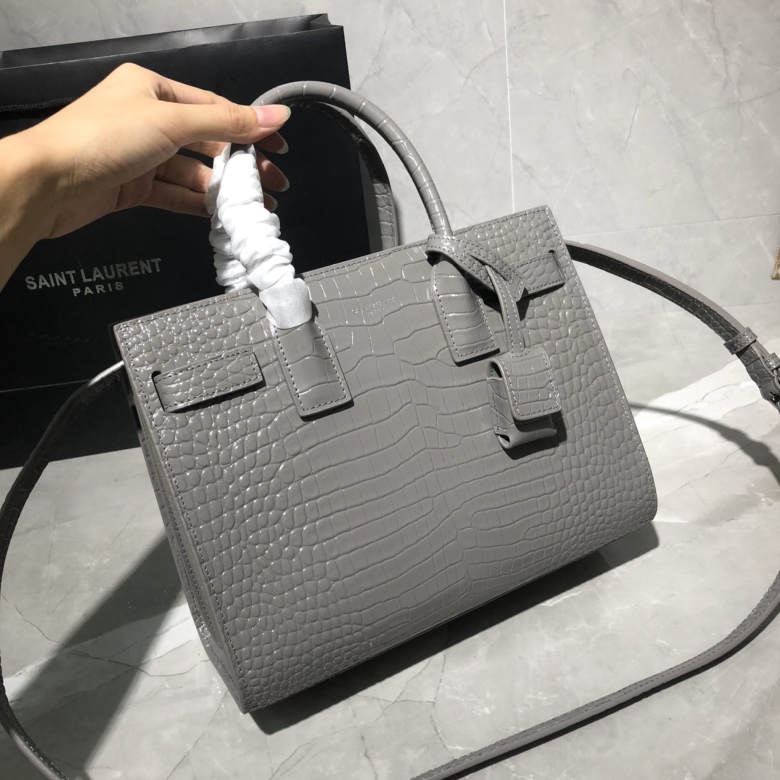 Y51 classic sac de jour baby in crocodile embossed matte leather grey 421863 26 x 20.5 x 12.5 cm