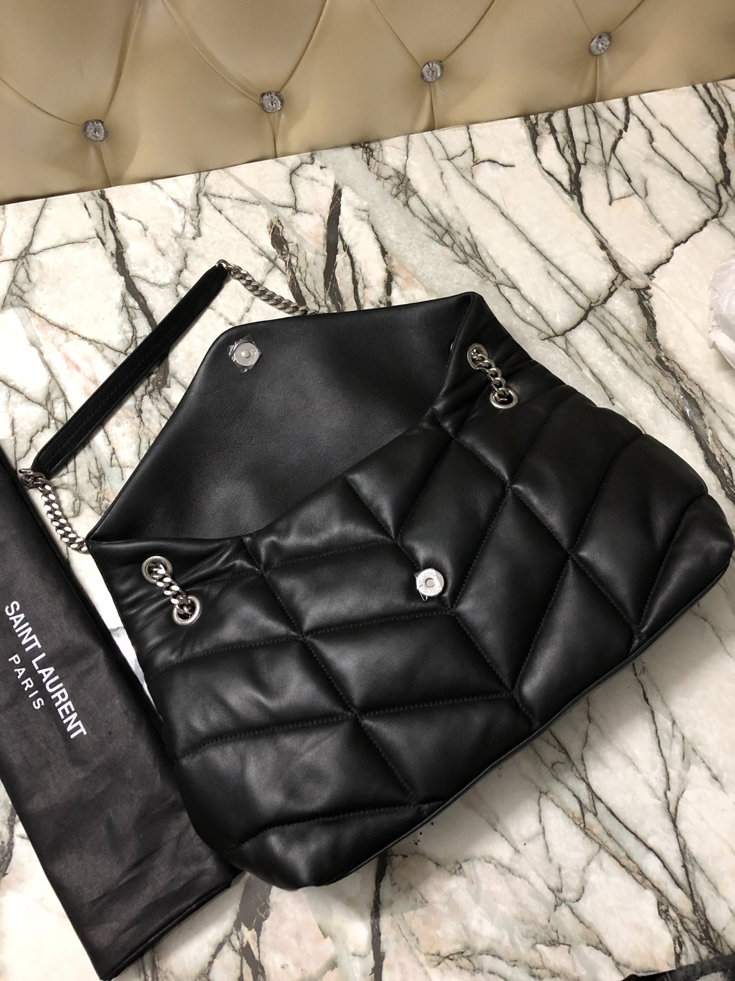 Y51 puffer medium bag in quilted lambskin black and silver chain 5774751 35 x 23 x 13.5 cm